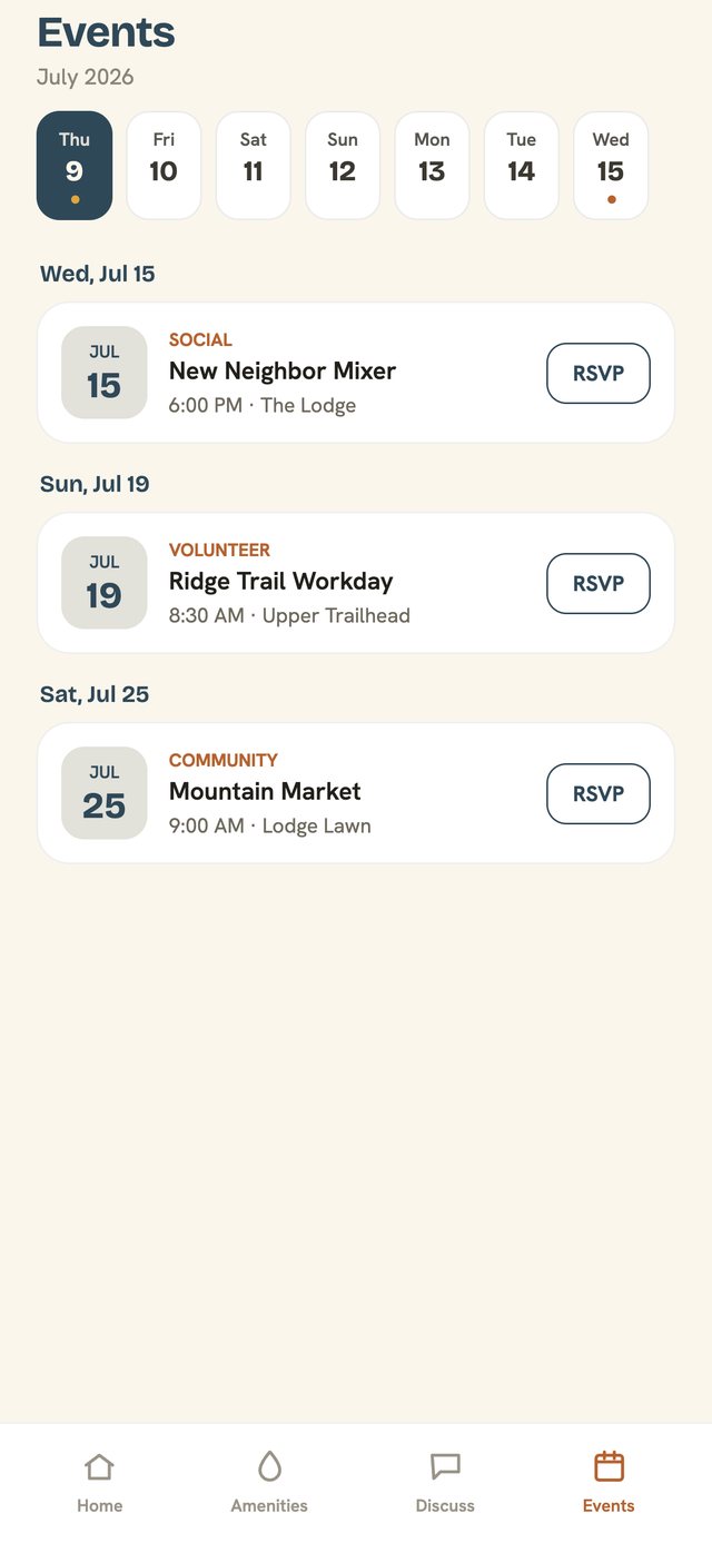 Resident app events calendar